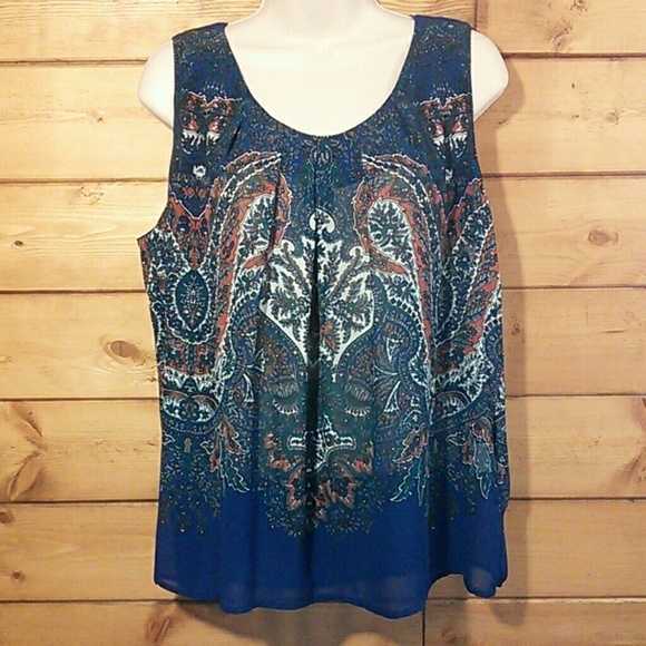 Rose & Olive | Sheer & Flowy Navy Print Tank L - Picture 1 of 3